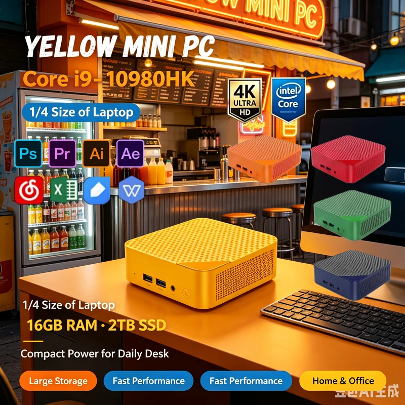 Pc Gaming Editing - i9‑10980HK Renkli Mini PC, Win11, 16GB